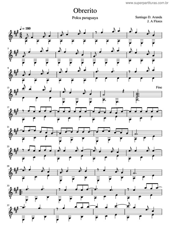 Partitura da música Obrerito Santiago D. Aranda