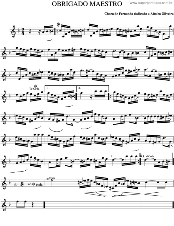 Partitura da música Obrigado, Maestro