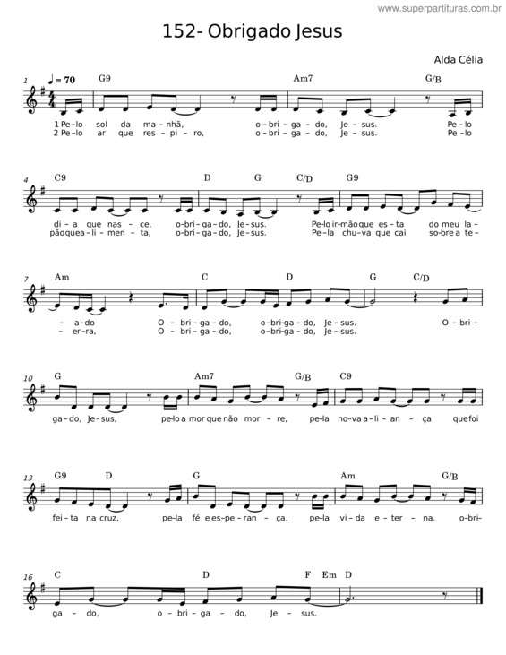 Partitura da música Obrigado Jesus v.2