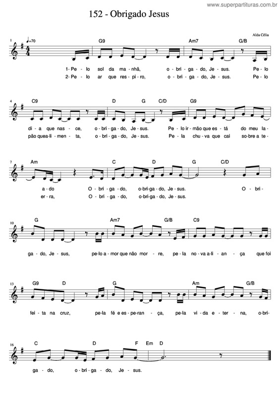 Partitura da música Obrigado Jesus