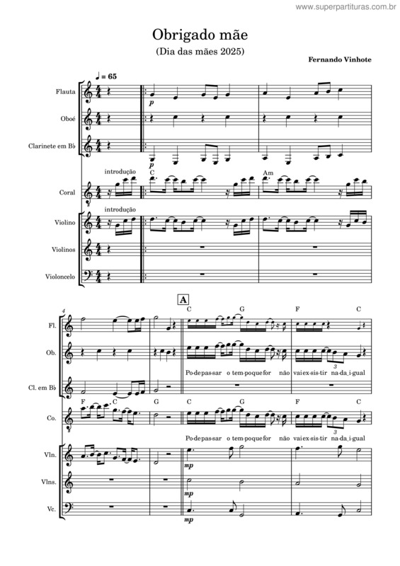 Partitura da música Obrigado Mae v.2