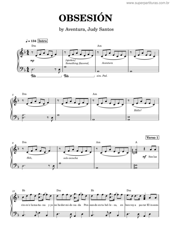 Partitura da música Obsesión – Aventura, Judy Santos