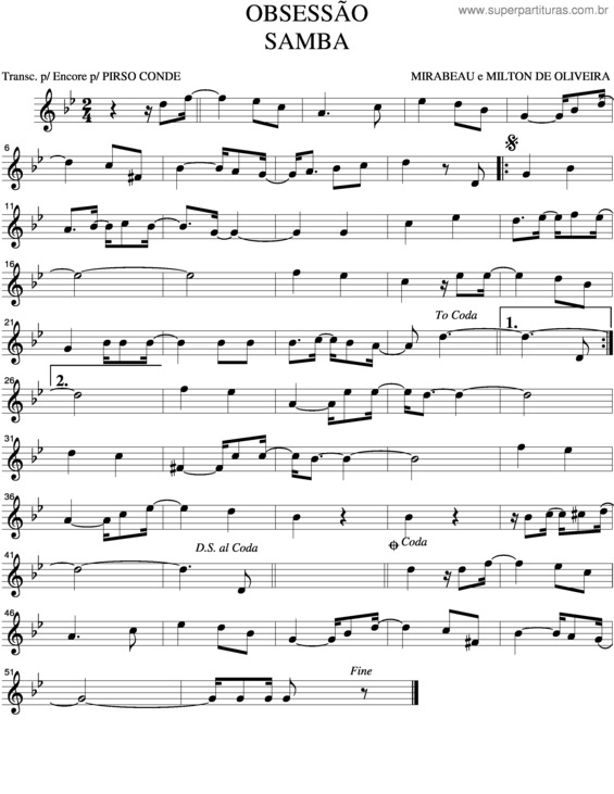 Partitura da música Obsessão