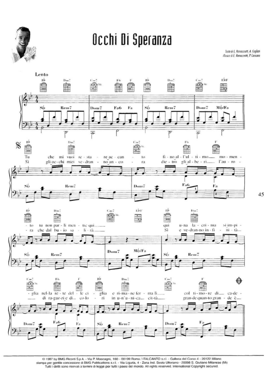 Partitura da música Occhi di Speranza v.2
