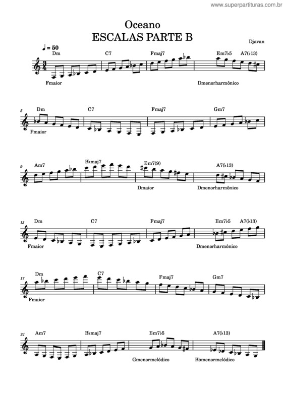 Partitura da música Oceano Escalas Parte B