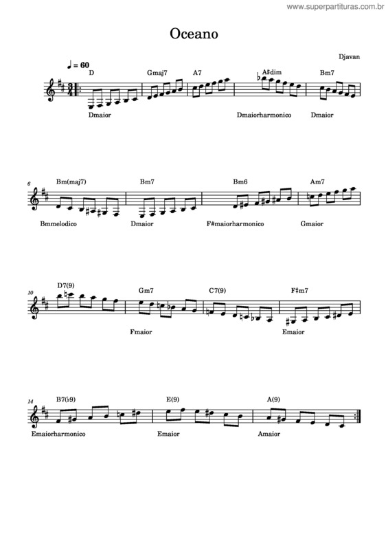 Partitura da música Oceano Parte A Escalas