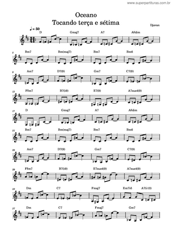 Partitura da música Oceano Tocando 3 B3 3 7 Na Progressão De Oceano