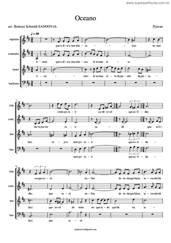 Partitura da música Oceano v.22