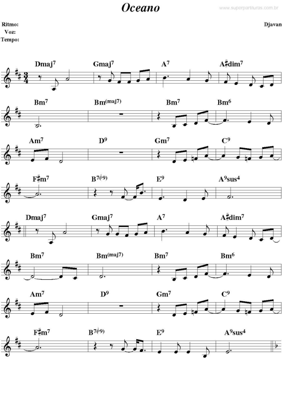 Partitura da música Oceano v.4