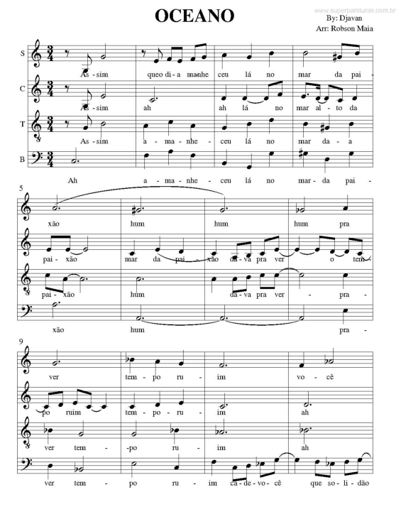 Partitura da música Oceano v.6