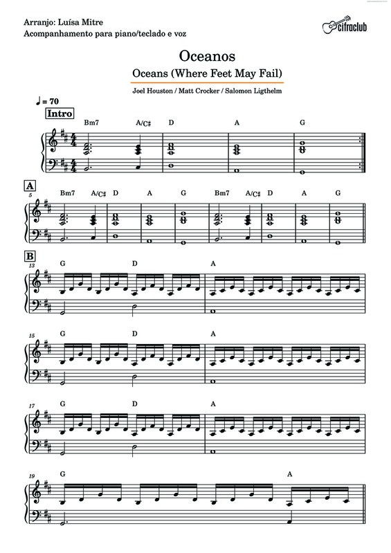 Partitura da música Oceanos v.5