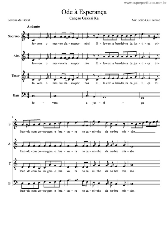 Partitura da música Ode À Esperança – Coro Rm Sul