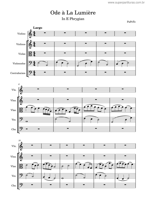 Partitura da música Ode À Luz