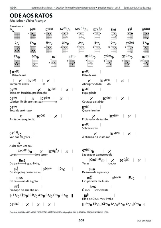 Partitura da música Ode Aos Ratos