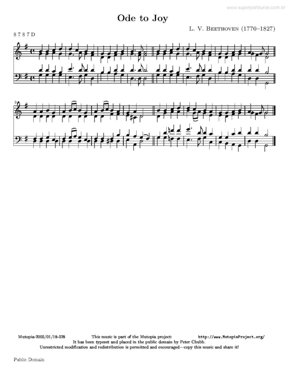 Partitura da música Ode to Joy