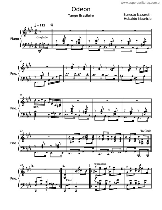 Partitura da música Odeon – Ernesto Nazareth