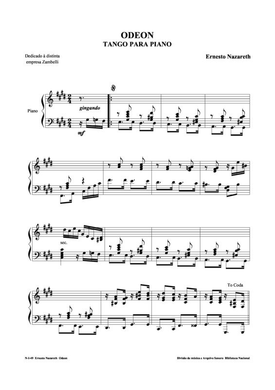 Partitura da música Odeon v.18