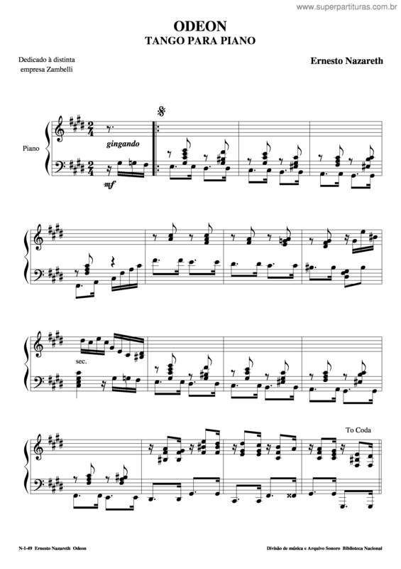 Partitura da música Odeon v.6