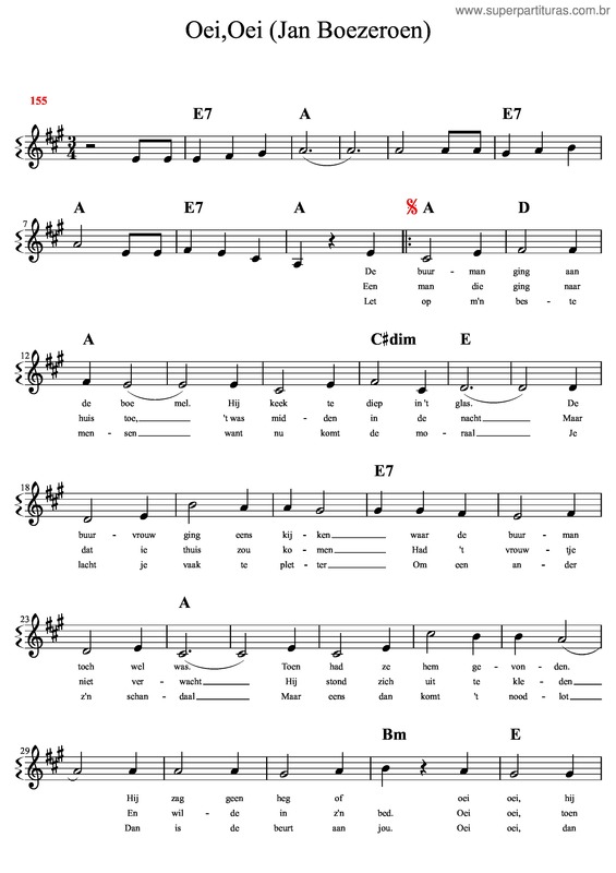 Partitura da música Oei,Oei