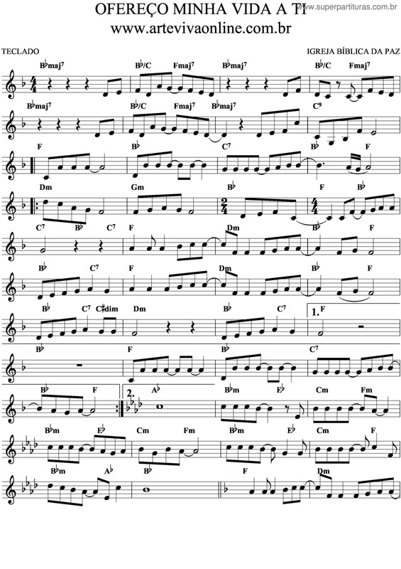 Partitura da música Ofereço Minha Vida A Ti