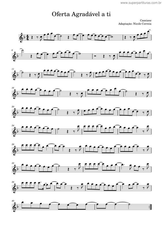 Partitura da música Oferta Agradável A Ti – Sax Tenor – Cassiane
