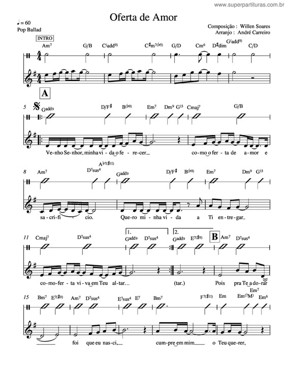 Partitura da música Oferta De Amor v.2