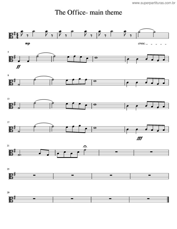 Partitura da música Office Theme Viola Sheet Music