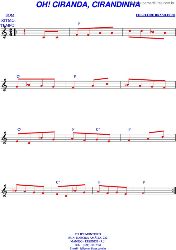 Partitura da música Oh! Ciranda, Cirandinha v.2