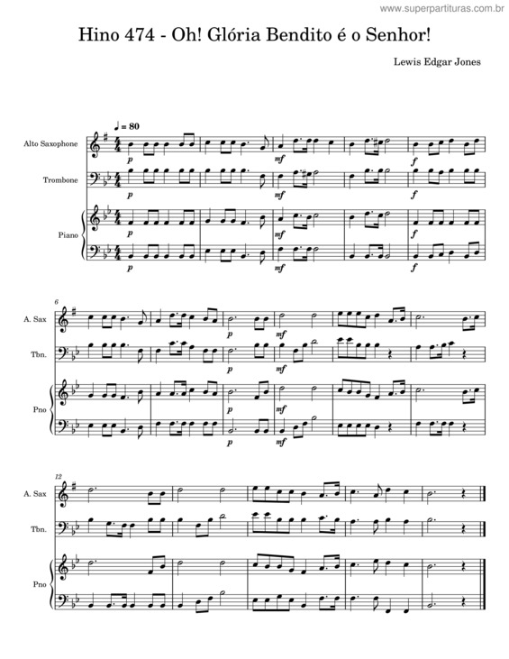 Partitura da música Oh! Glória! Bendito É O Senhor! – Lewis Edgar Jones v.2