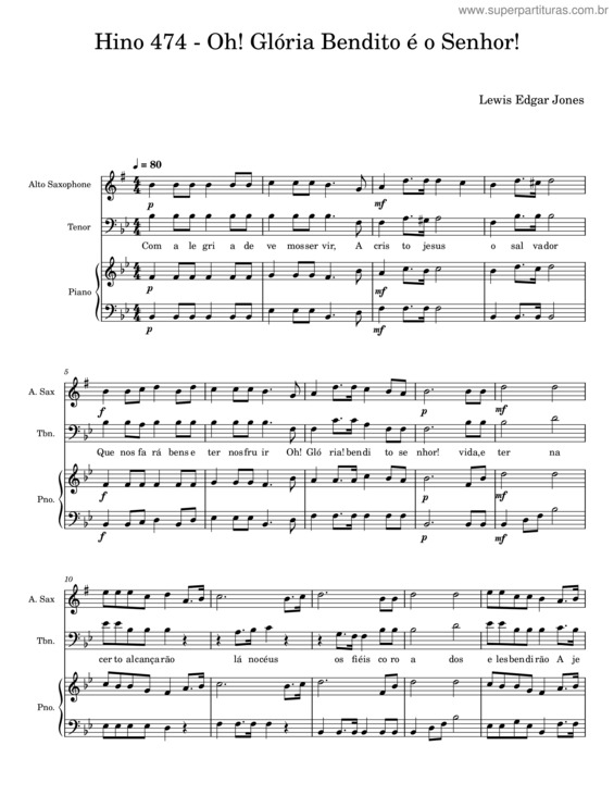 Partitura da música Oh! Glória! Bendito É O Senhor! – Lewis Edgar Jones v.3