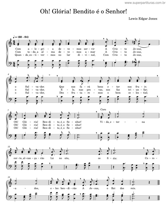 Partitura da música Oh! Glória! Bendito É O Senhor! – Lewis Edgar Jones v.4