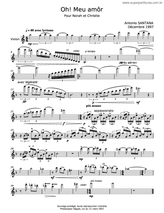 Partitura da música Oh! Meu Amôr