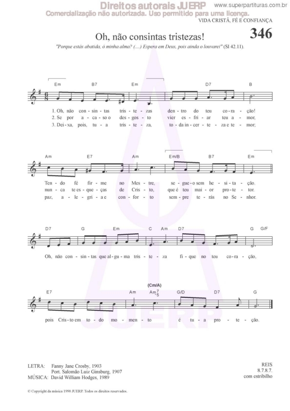 Partitura da música Oh, Não Consintas Tristezas! 346 HCC