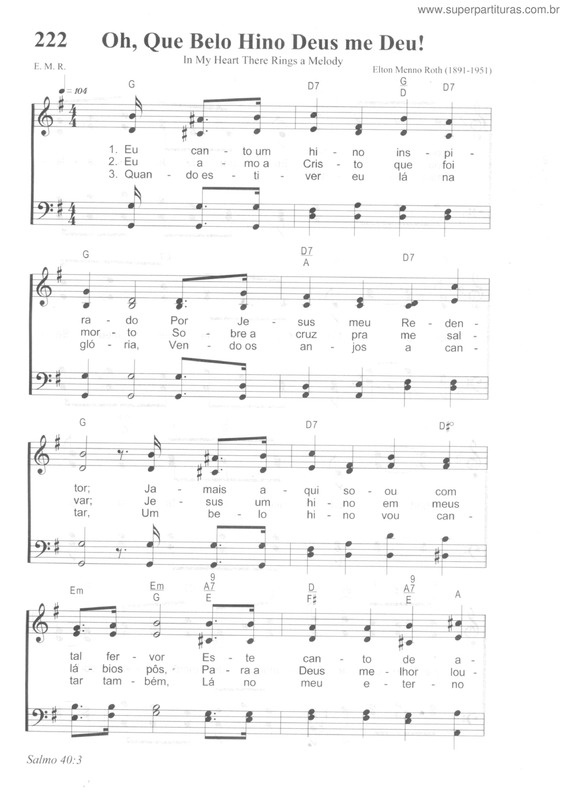 Partitura da música Oh, Que Belo Hino Deus Me Deu!