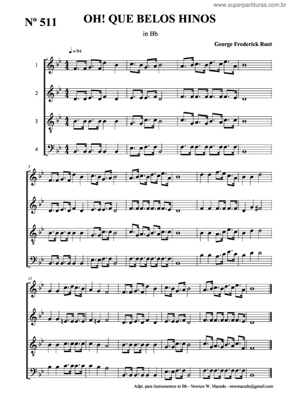 Partitura da música Oh! Que Belos Hinos