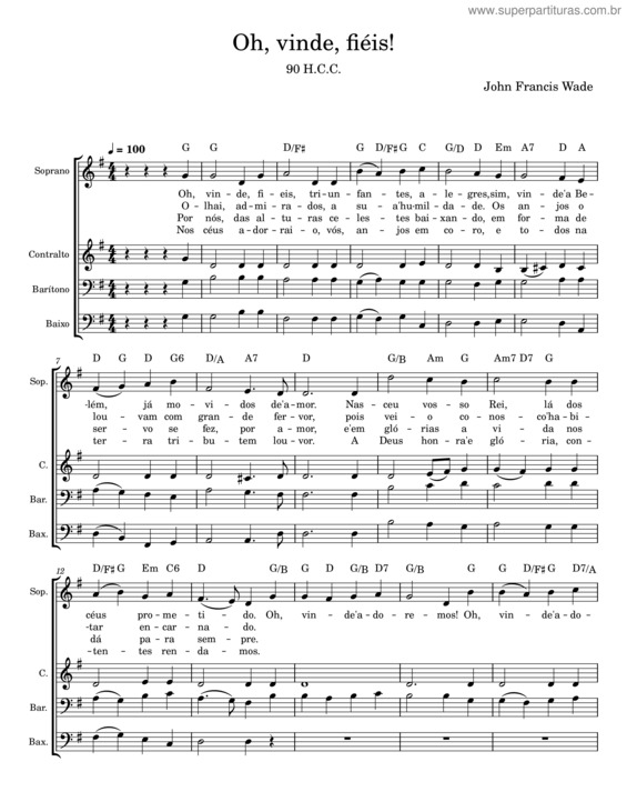 Partitura da música Oh, Vinde, Fiéis – John Francis Wade v.2