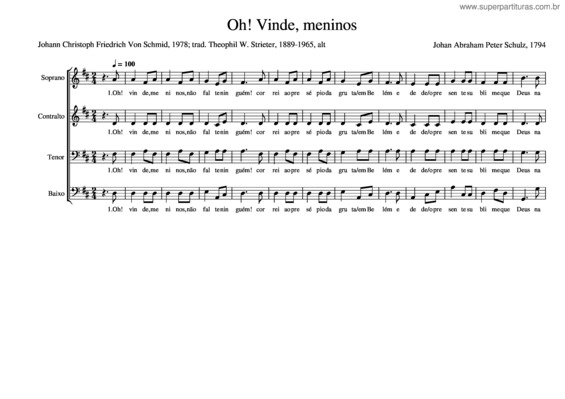 Partitura da música Oh! Vinde, Meninos