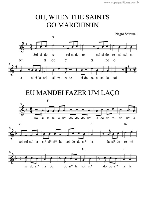 Partitura da música Oh, When The Saints