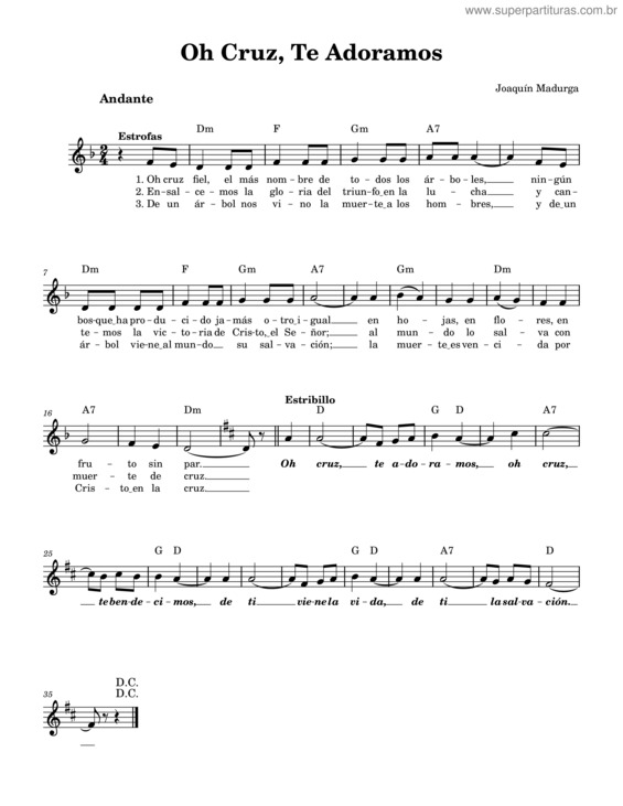Partitura da música Oh Cruz, Te Adoramos