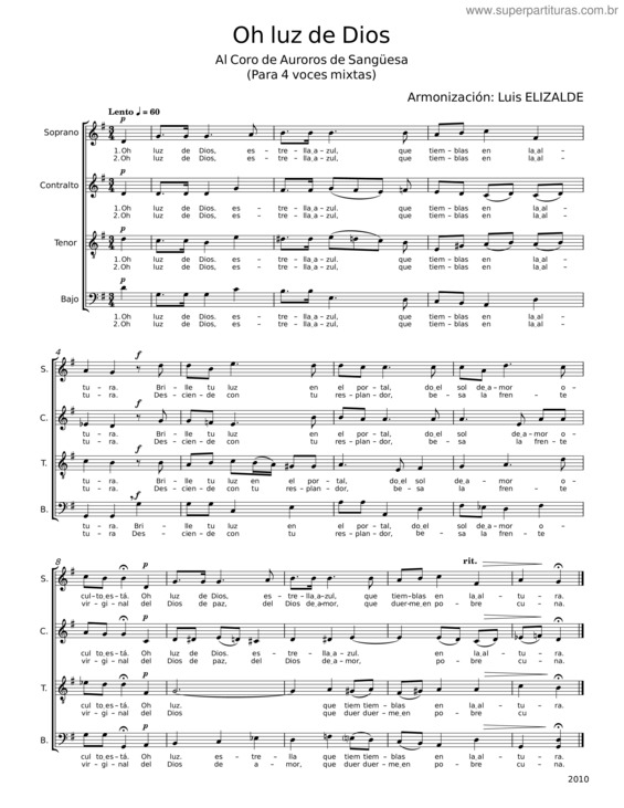 Partitura da música Oh Luz De Dios v.3
