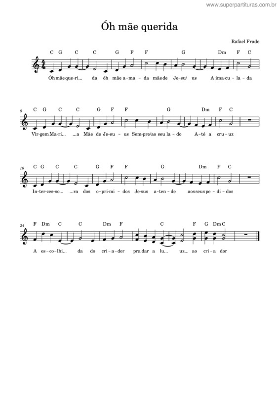 Partitura da música Óh Mãe Querida – Rafael Frade Óh Mãe Querida – Melodia De Rafael Frade