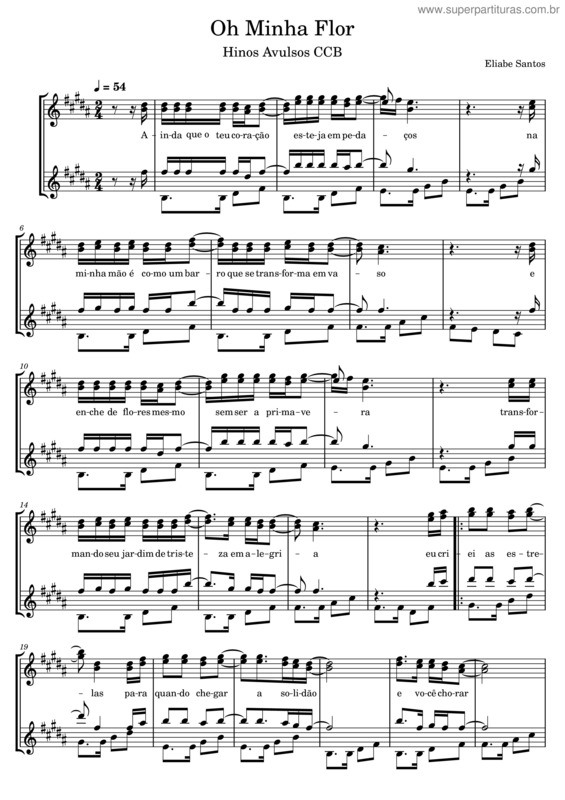 Partitura da música Oh Minha Flor – Mi Bemol – Eliabe Santos