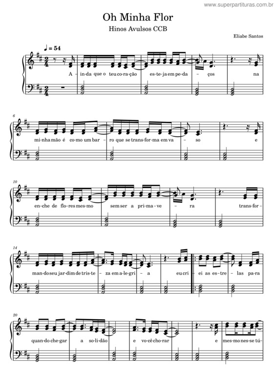 Partitura da música Oh Minha Flor – Órgão – Eliabe Santos