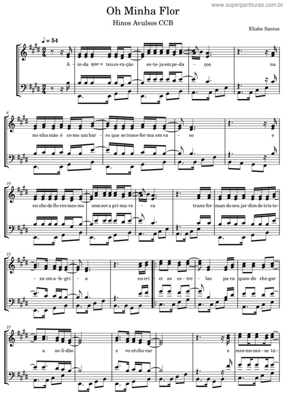 Partitura da música Oh Minha Flor – Si Bemol – Eliabe Santos