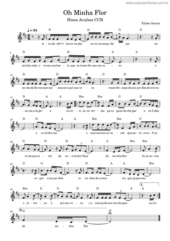 Partitura da música Oh Minha Flor – Violão – Eliabe Santos