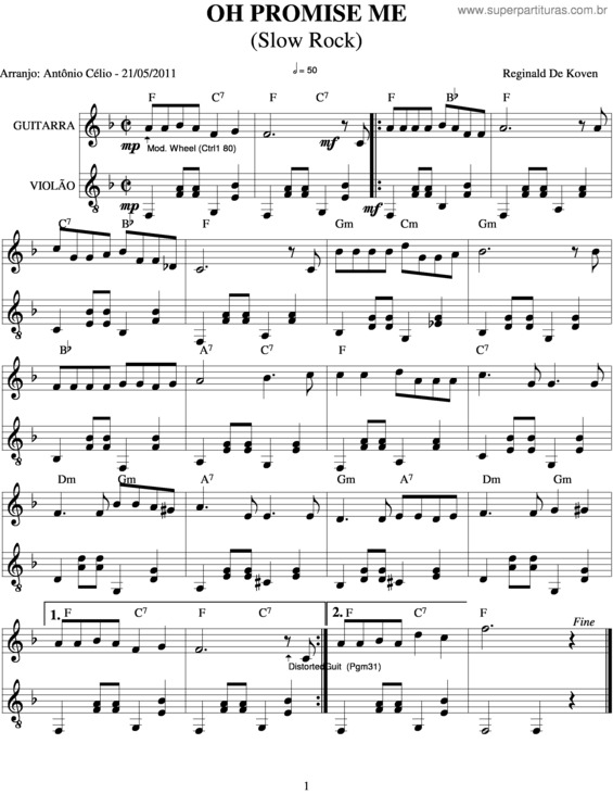 Partitura da música Oh Promise Me