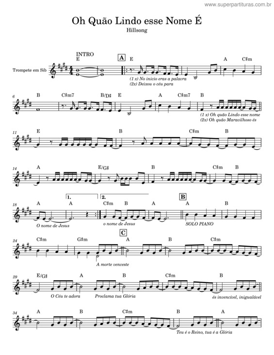 Partitura da música Oh Quão Lindo Esse Nome É – Hillsong