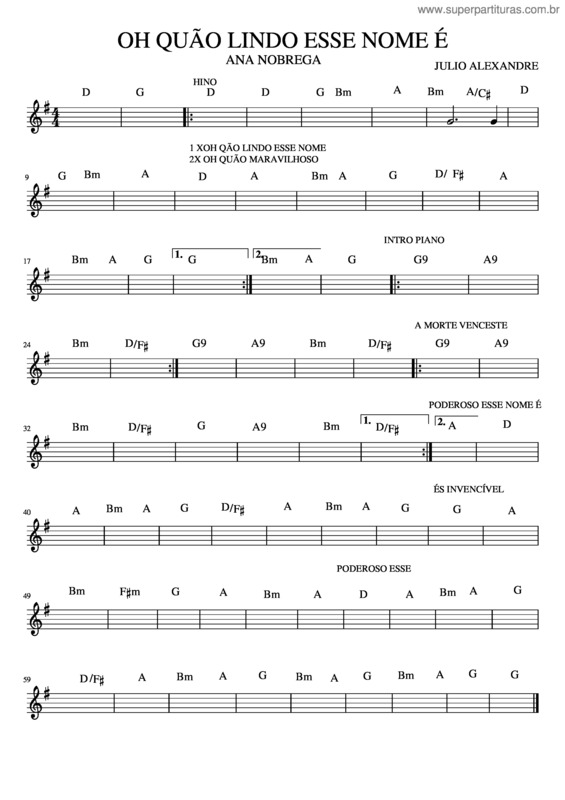 Partitura da música Oh Quao Lindo Esse Nome