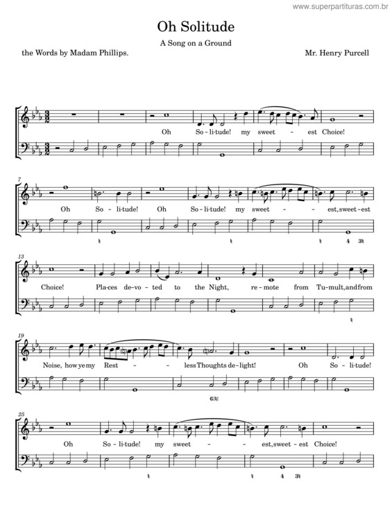 Partitura da música Oh Solitude – Henry Purcell v.2