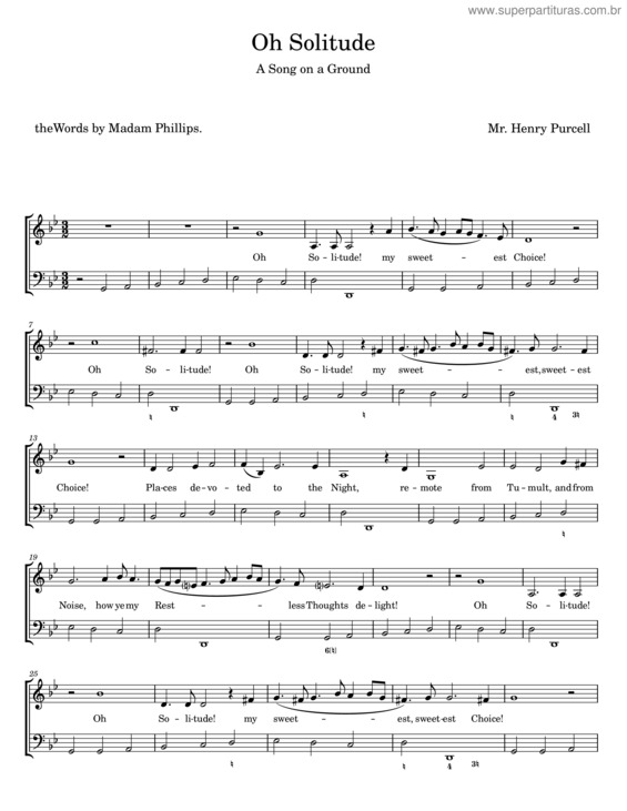 Partitura da música Oh Solitude – Henry Purcell v.3